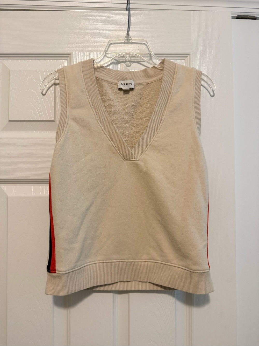 Evereve Cream V-Neck Tank with Red and Black Side Stripes